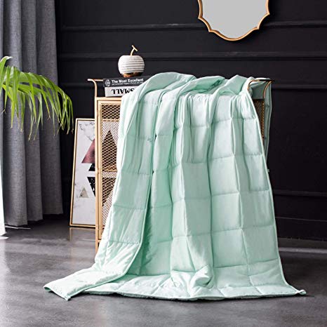 Maple Down Summer Cooling Weighted Blanket, Heavy Blanket Cool Bed Blankets Natural Bamboo Viscose Luxury | 25lbs, 60x80'', Queen | Mircro Glass Beads | Mint Green