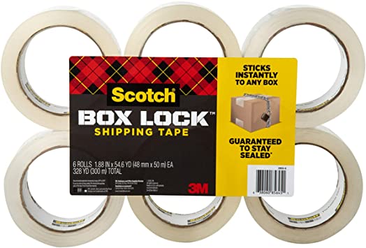 Scotch Box Lock Packaging Tape, 6 Rolls, 1.88 in x 54.6 yd, Extreme Grip Packing, Shipping and Mailing Tape, Sticks Instantly to Any Box (3950-6)