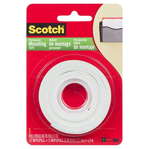 3M 110-3M Scotch 110- Indoor Mounting Tape, 1/2-inch x 75-inches, White, 1-Roll (110)