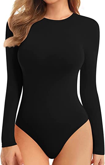 MANGOPOP Women's Halter Neck Sleeveless Sexy Tank Tops/Crew Neck Long Sleeve Bodysuit