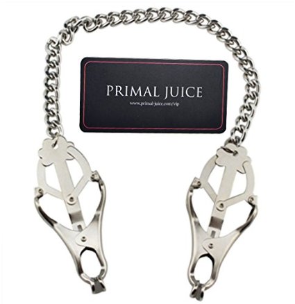 Nipple Chain Breast and Vaginal Clip for Sex Bondage From Primal Juice Enjoy Sensual Pleasure with The Deluxe Silver Metal Toy Clamp in Adjustable Butterfly Design Good for SM BDSM Get yours Now