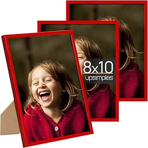 upsimples 8x10 Picture Frame Set of 3, Made of High Definition Glass for 8 x 10 Red Frames, Wall and Tabletop Display Thin Border Photo Frame for Home Décor