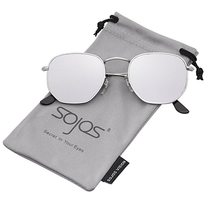 SOJOS Small Classic Square Hexagon Polygon Sunglasses for Men and Women Mirrored Lens SJ1072 SJ1077