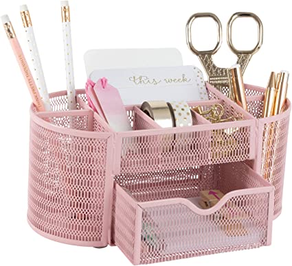 Pink Desk Organizer - Girlie Desk Accessories - Strong Metal Construction - Office Supply Storage for Home or Office - Desk Organizer Pink - Light Pink Desk Accessories