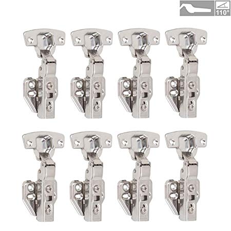 LOOTICH 110 Degree Kitchen Cabinet Cupboard Wardrobe Door Hinges with Integrated Soft Closing Mechanism Half Overlay Hydraulic Hinge Cushioning Buffering Pack of 8