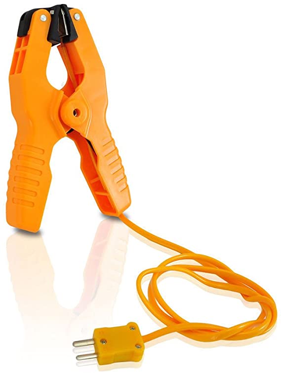 Pipe Clamp Temperature Probe Tool - Type-K Pipe Clamp Adapter Thermocouple Probe for External Meter or Gauge Device Like Digital Multimeters and Clamp Meters, Measures Temperature - Pyle PCTL01, Orange