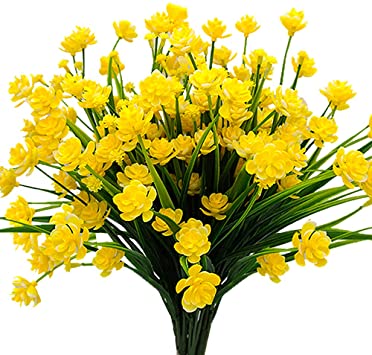 AITISOR Artificial Flowers Fake Outdoor Plants Faux UV Resistant Flower Plastic Shrubs Indoor Outside Hanging Decorations (Yellow)