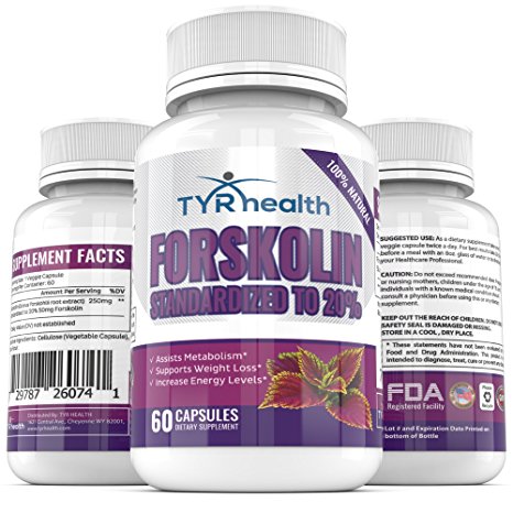 TYR Health Natural Forskolin (60 Veggie Capsules) – Natural Weight Loss Supplement and Appetite Suppressant – Extract Helps Restore Metabolism – Safe Carb Blocker and Fat Burner