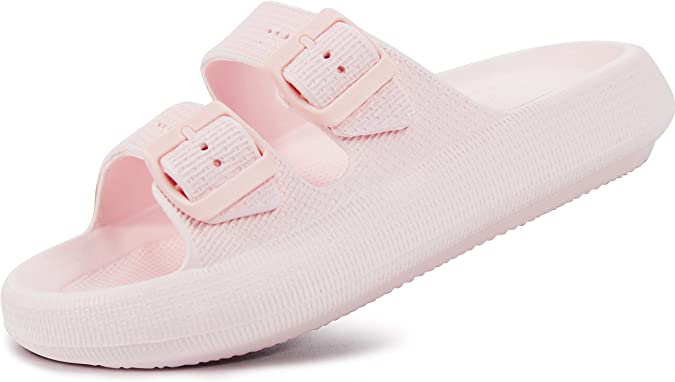 Weweya Pillow Slippers for Women and Men - Cloud Slides - Double Buckle Adjustable - EVA Flat Sandals