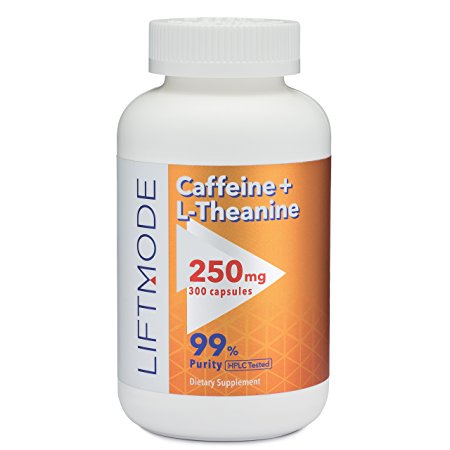 LiftMode Caffeine 100mg   L-Theanine 150mg Capsules (300 count) Pills/Capsules | For Better Mood, Focus, Energy #Top Nootropic Stack Supplement | Weight Loss, Pre Workout, Natural Fat Burner