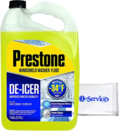 Prestone AS253 De-Icer Windshield Washer Fluid, Freeze Protection up to -34°F, 1 Gallon with Number 1 in Service Tissue Pack