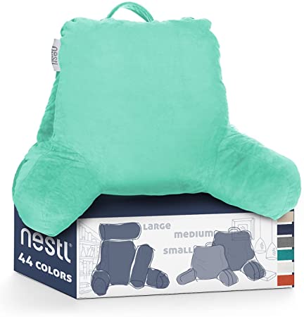 Nestl Reading Pillow Standard Bed Pillow, Back Pillow for Sitting in Bed Shredded Memory Foam Chair Pillow, Reading & Bed Rest Pillows Mint Back Pillow for Bed, Bed Chair Arm Pillow with Pockets