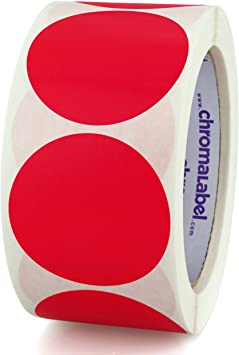 ChromaLabel 2 Inch Round Removable Color-Code Dot Stickers, Inventory Labels, 500/Roll, Red