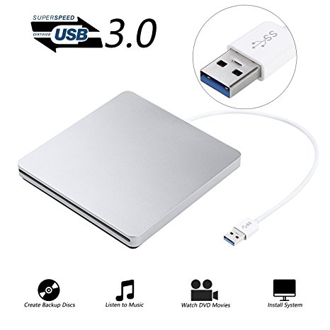 USB 3.0 External DVD Drive ,Findway Ulter Portable Slim External CD Drive,CD DVD Write Burner Superdrive High Speed Transfer for Apple Mac Macbook Pro/ Air iMac Laptop Support Windows/ Vista/7/8.1/10