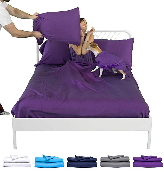Sheets & Giggles Eucalyptus Lyocell Sheet Set. Compared with Cotton, Our Sheets are Softer, More Breathable, More Cooling, and Sustainable Too- No Sheet. Hypoallergenic, Deep Pockets. King Purple