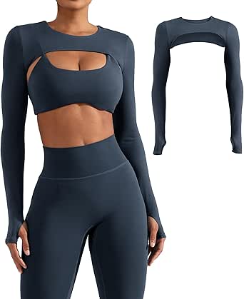 YEOREO Women Crop Top Long Sleeve Bolero Open Front Workout Cropped Shirts Sports Shrug