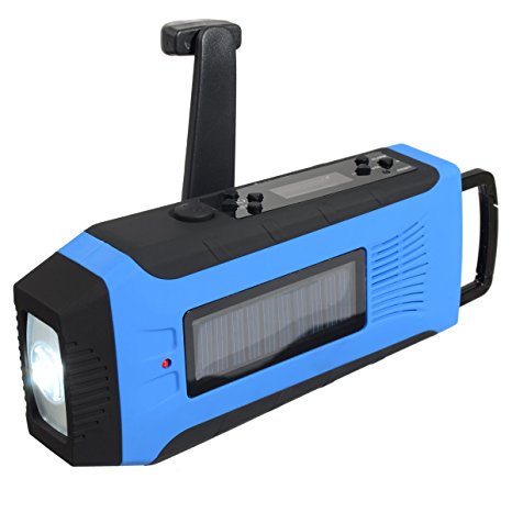 Weather Radio,OUTERDO Emergency Radio Dynamo Survival Solar Hand Crank Self Powered AM/FM/NOAA Weather Radio,LED Flashlight,Phone Charger Power Bank with Cables For Camping,Travel, Home