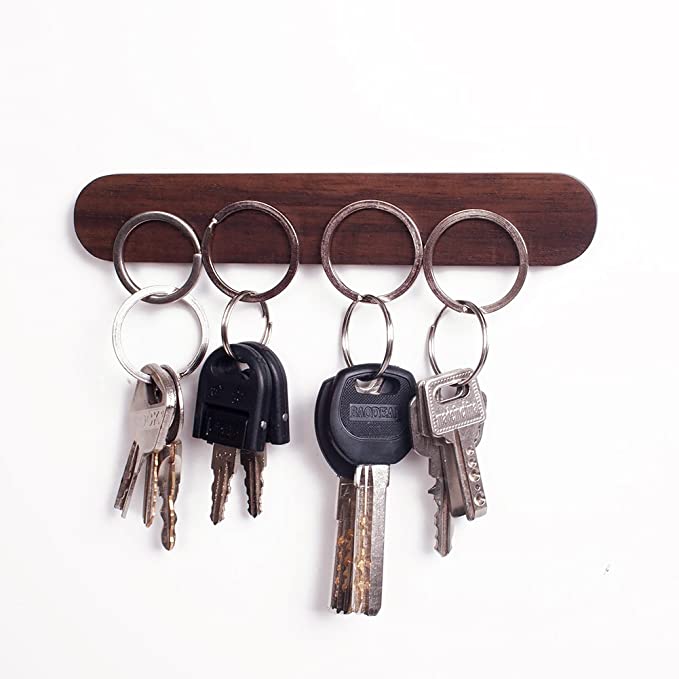 Frjjthchy Original Wooden Magnetic Wall Key Holder Decorative Wood Key Chain Ring Rack (Coffee)