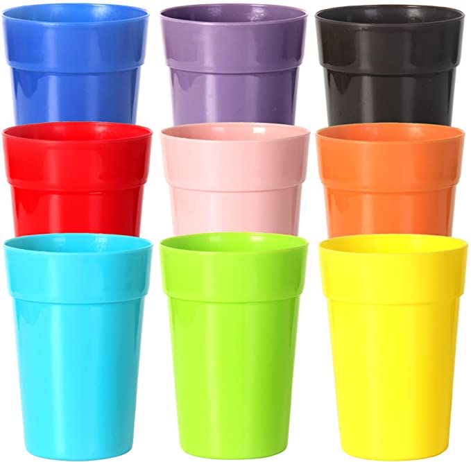 Youngever 18 Pack 12 Ounce Plastic Kids Juice Tumblers, Unbreakable Drinking Glasses, Plastic Cups 9 Assorted Colors