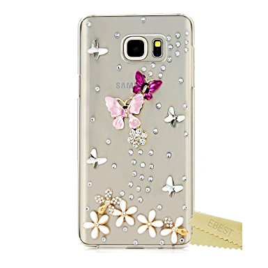 Samsung S7 Edge Case, Ebest Bling Handmade Rhinstone Back Cover Crytal Clear Soft TPU Silicone Case for Samsung Galaxy S7 Edge, Butterfly Lucky Flower