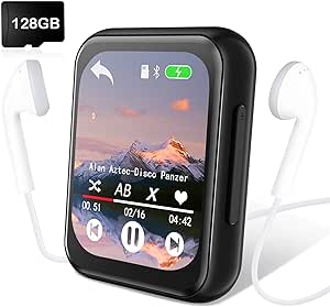 128GB MP3 Player with Bluetooth 5.2, Portable Digital Lossless Music Player with Built-in Speaker, 2.0 in Full Touch Screen, HiFi Sound, FM Radio, Voice Recorder, Earphones Included