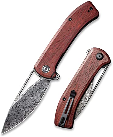 CIVIVI Riffle Damascus Pocket Knife - 3.5-Inch Drop Point Blade Camping Hiking Outdoor Knife with Thumb Hole and Flipper opener,Solid Handle,Ball Bearing,S/S pocket clip for EDC C2024DS-2