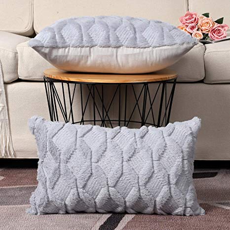 Madizz Pack of 2 Soft Plush Short Wool Velvet Decorative Throw Pillow Covers Luxury Style Cushion Case Pillow Shell for Sofa Bedroom Blue 12x20 inch Rectangular