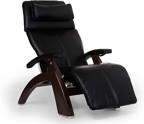 Perfect Chair Human Touch PC-610 Omni-Motion Series 2 Power Recline Dark Walnut Wood Base Zero-Gravity Recliner - Black Premium Leather