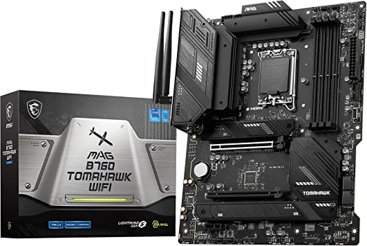 MSI MAG B760 TOMAHAWK WIFI Motherboard, ATX - Supports Intel 12th & 13th Gen Core Processors, LGA 1700 - 75A DrMOS VRM, DDR5 Memory Boost 7000 MHz/OC, PCIe 5.0 x16, M.2 Gen4, Wi-Fi 6E