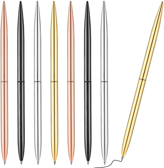 8 Piece Metal Ballpoint Pen Set, Metal Twist Black Ink Pen Slim Metallic Ballpoint Pens Writing Pen, Home School Office Supplies for Students Teachers, Gold, Rose Gold, Steel, Silver