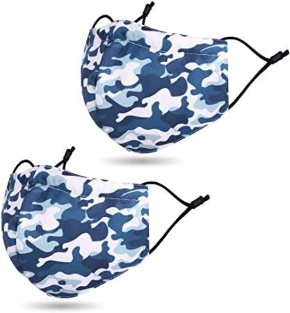 Daily Madks Washable Reusable Madks Bandana Face Shield,2 Pcs_Camo Blue