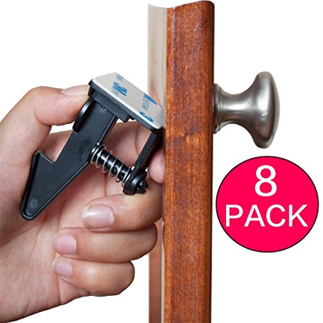 Child Safety Cabinet Latches 8 Pack - Quick Easy Install, No Tools, No Drilling, No Measuring, 3M, Universal Baby Proofing Locks