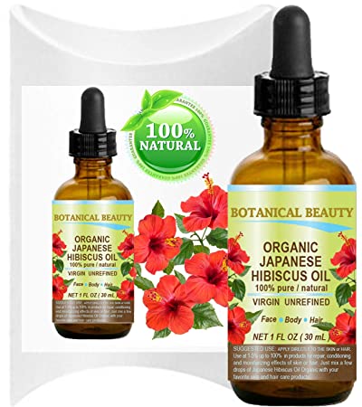 Organic HIBISCUS OIL (Hibiscus Sabdariffa) JAPANESE 100 Pure Natural VIRGIN UNREFINED COLD PRESSED Anti Aging, Vitamin E oil for FACE, SKIN, HAIR GROWTH 1 Fl.oz.- 30 ml by Botanical Beauty