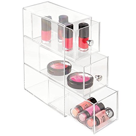 mDesign Cosmetic Organizer for Vanity Cabinet to Hold Makeup, Beauty Products - 3 Drawers, Clear