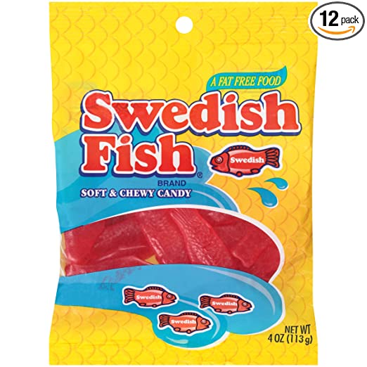 Swedish Fish Original Red Soft & Chewy Candy - 4 Ounce Bags (Pack of 12)