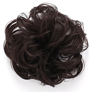 OneDor Synthetic Clip on/in Messy Hair Bun Extension Chignon Hair Piece Wig (4#-Dark brown)