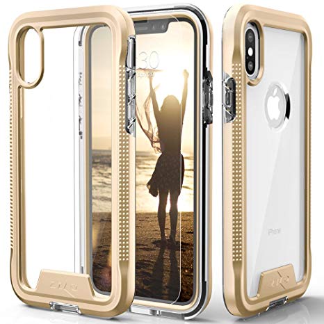 Zizo ION Series Compatible with iPhone Xs Max case Military Grade Drop Tested with Tempered Glass Screen Protector (Gold & Clear)