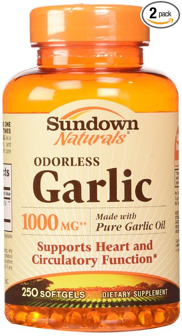 Sundown Naturals Odorless Garlic 1000 mg Softgels, 500 Count (2 X 250 Count Bottles)