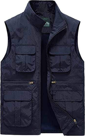 Panegy Men's Summer Cargo Utility Vest Multi Pockets Sleeveless Jacket for Fishing Travel Photo XS-4XL