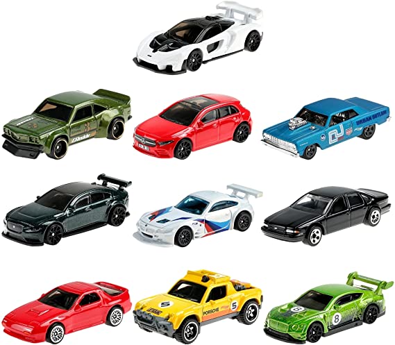 Hot Wheels Nightburnerz 10 Pack Mini Collection, 10 1:64 Scale Vehicles Themed to Super Speeders for Night Driving Each with Authentic Sculpt [Amazon Exclusive]