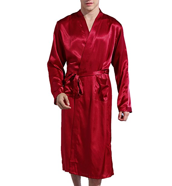 Surenow Men Night Satin Robe Pyjamas Room Bathrobe Robes Long Satin Lightweight Sleepwear Gown