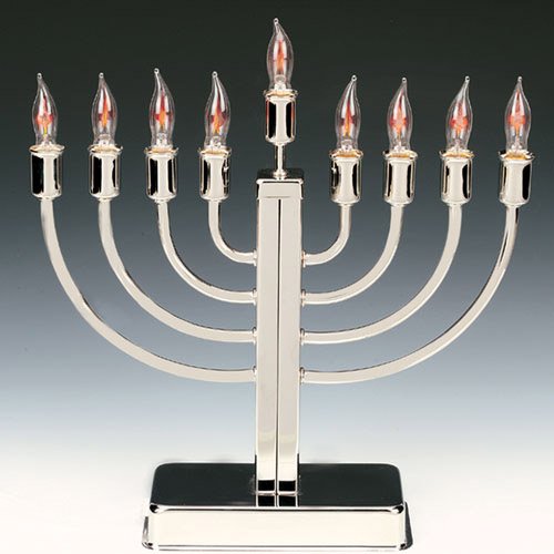 Aviv Judaica 9171 Classic Highly Polished Chrome Plated Electric Menorah with Flickering Bulbs, Gray