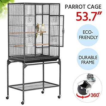 Yaheetech 54'' Wrought Iron Construction Standing Large Bird Cage for African Grey Parrots Cockatiels Sun Parakeets Green Cheek Conures Lovebirds Budgies Finch Canary Bird Cage with Stand