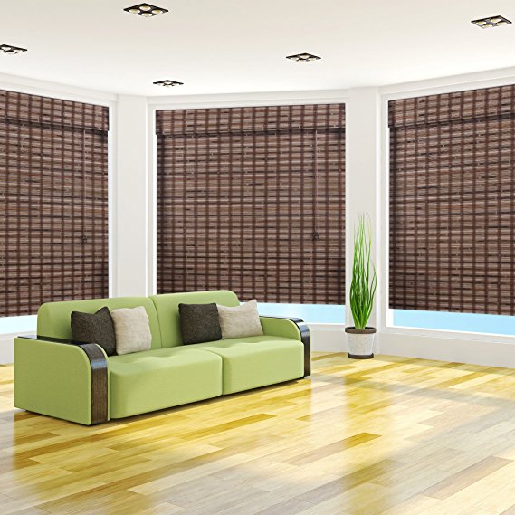Arlo Blinds, Guinea Deep Light Filtering Bamboo Roman Shade with Valance - Size: 31"W x 98"H