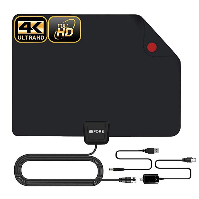 [2019 Latest] Amplified TV Antenna 60-85 Miles Range - HD Digital TV Antenna Support 4K 1080P & All TVs with Powerful Detachable Singal Amplifier -13.5ft Longer Coax Cable