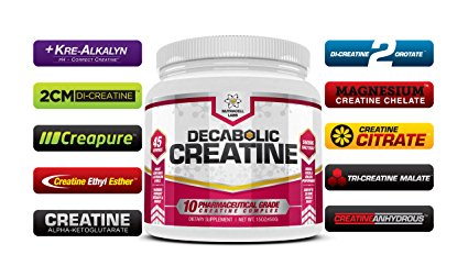 Decabolic Creatine : Powerful 10 BLEND Creatine (Kre-Alkalyn Creatine * 2CM Di-Creatine Malate * CreaPure Creatine Monohydrate * Creatine Ethyl Ester * Creatine Alpha-Ketoglutarate * Di-Creatine Orotate * Magnesium Creatine Chelate * Creatine Citrate * Tri-Creatine Malate * Creatine Anhydrous) Extreme Anabolic Muscle, Strength and Size Boost Supplement without Steroids / HGH
