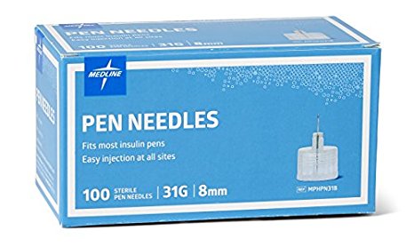 Medline MPHPN318Z Pen Needles, 31 Gauge, 8 mm (Pack of 100)