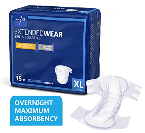 Medline Extended Wear Overnight Adult Briefs with Tabs, Maximum Highest Absorbency Adult Diapers, X-Large (60 Count)