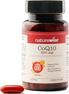 NatureWise CoQ10 200mg Softgels, High Potency Ubiquinone - Coenzyme Q10 Supplement - Antioxidant for Heart Health   Energy - Vegan, Non-GMO, Gluten-Free - 30 Softgels[1-Month Supply]