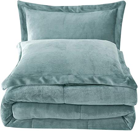 Chezmoi Collection 3-Piece Micromink Sherpa Reversible Down Alternative Comforter Set (Queen, Spa Blue)